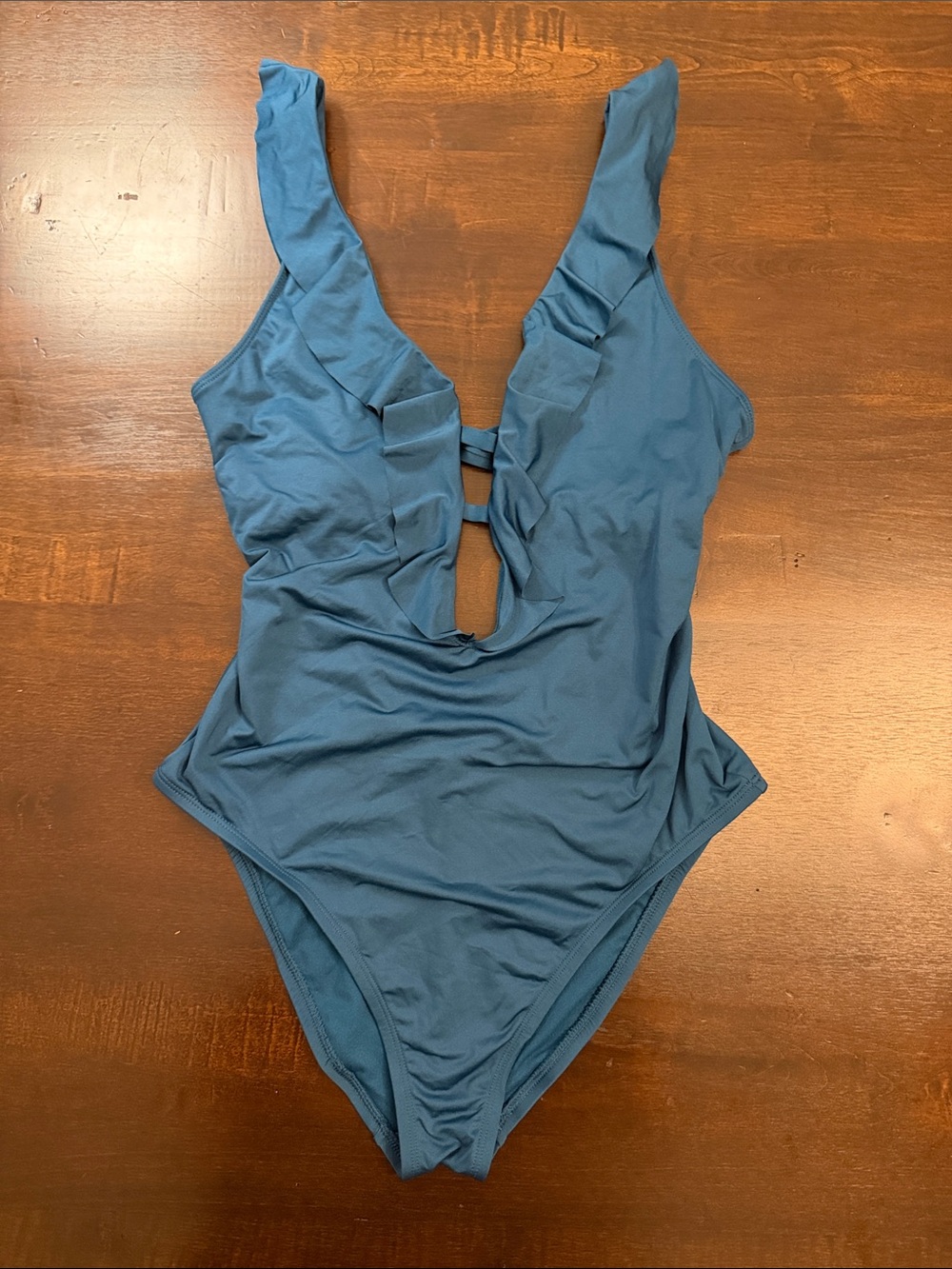Deep V One-Piece Swimsuit in Slate Blue - Size: M